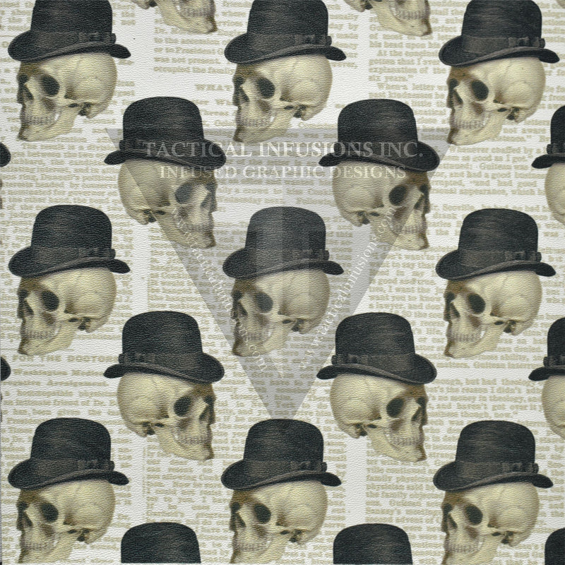 Fancy Bowler Hat Skulls on White .080"