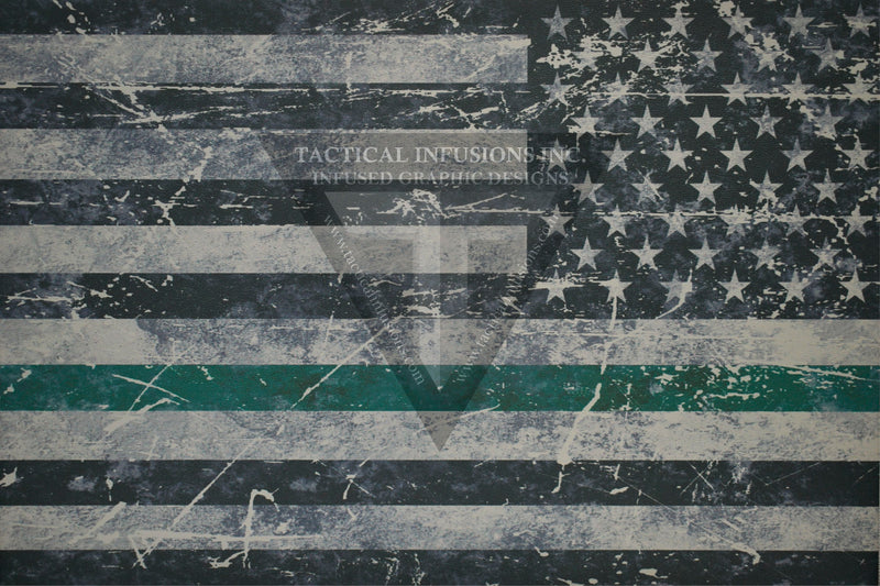 Thin Green Line Grunge Flag on Light Grey .080"