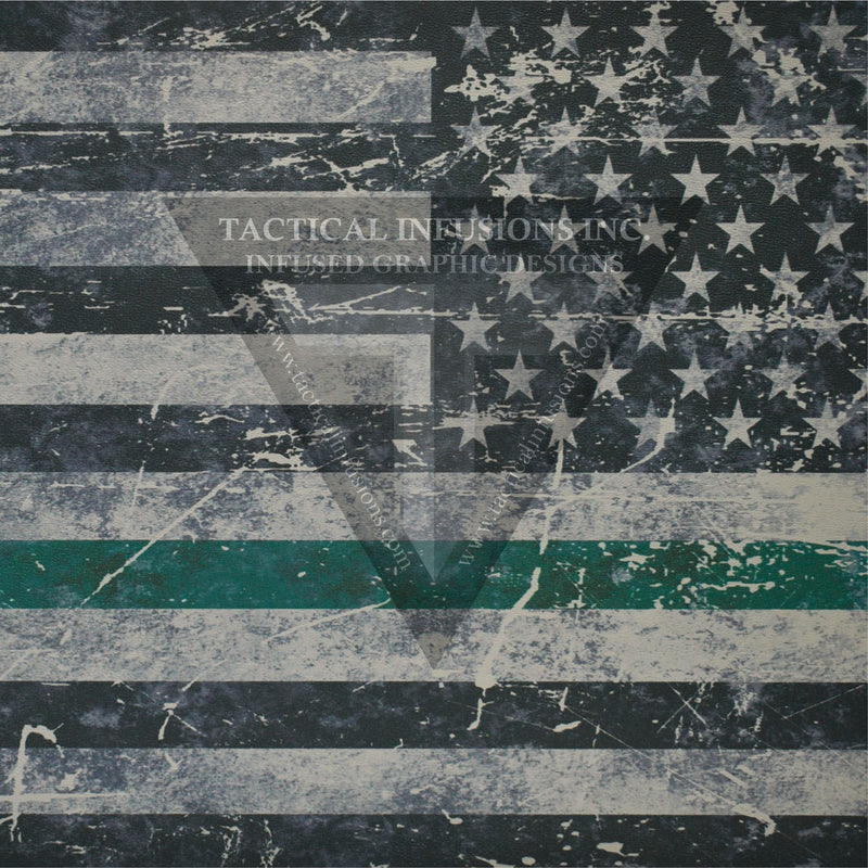 Thin Green Line Grunge Flag on Light Grey .080"