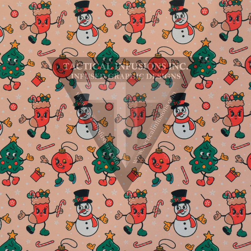 Christmas Dancing Characters Pattern on White .080"