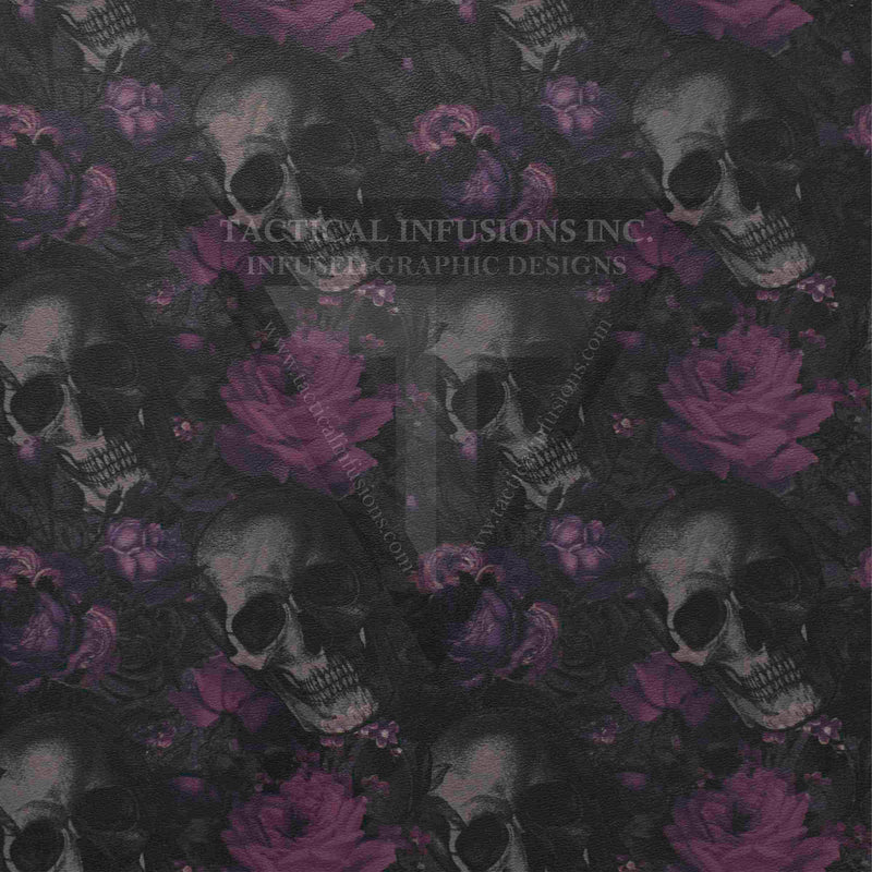 Skulls Purple Flowers on Light Grey .080