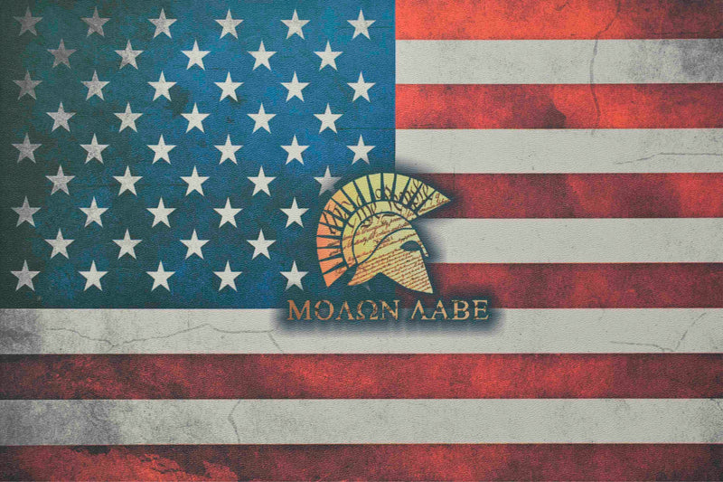 Spartan Molon Labe on Old Glory Flag on White .080