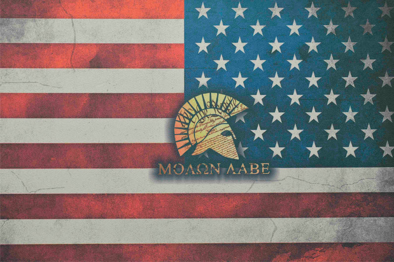 Spartan Molon Labe on Old Glory Flag on White .080