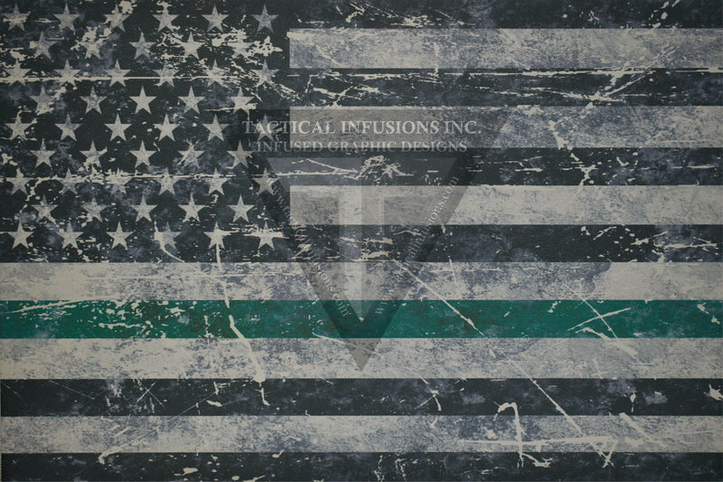 Thin Green Line Grunge Flag on Light Grey .080"