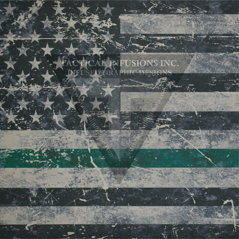 Thin Green Line Grunge Flag on Light Grey .080"